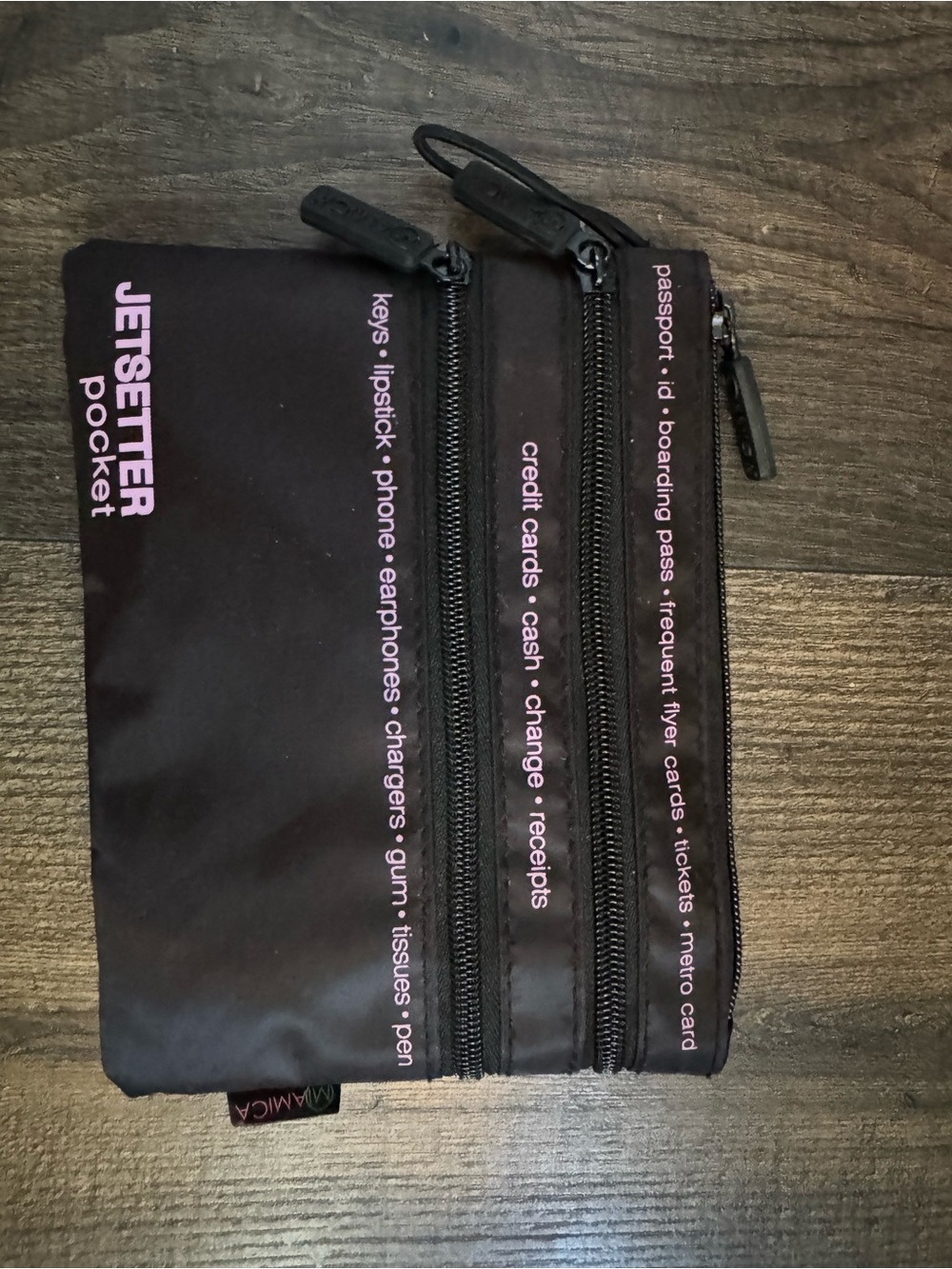 Mamica Jetsetter Pocket Travel Organizer 3-Zip Pouch Wristlet Black